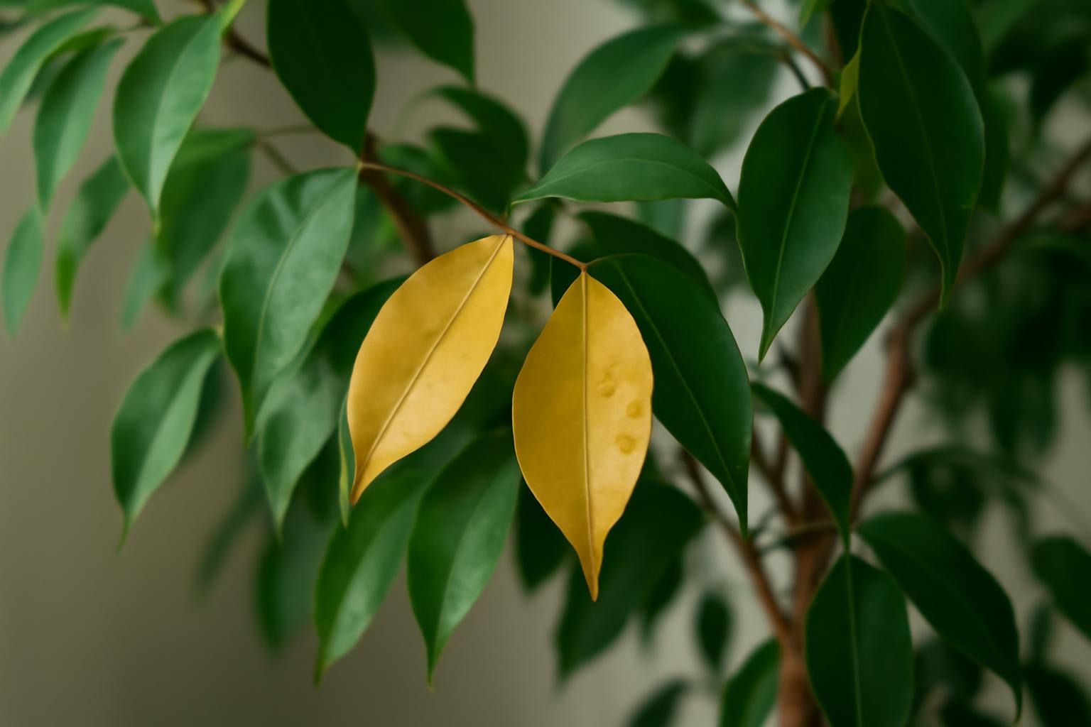 Ficus benjamina levelek sárgulása: leggyakoribb gondozási hibák