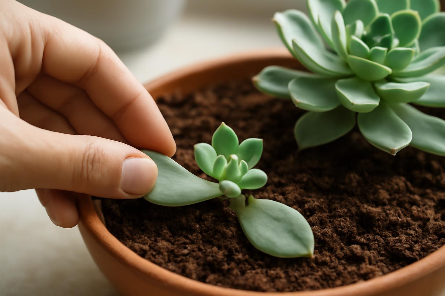 Echeveria levél szaporítása, új növény ültetése cserépben.