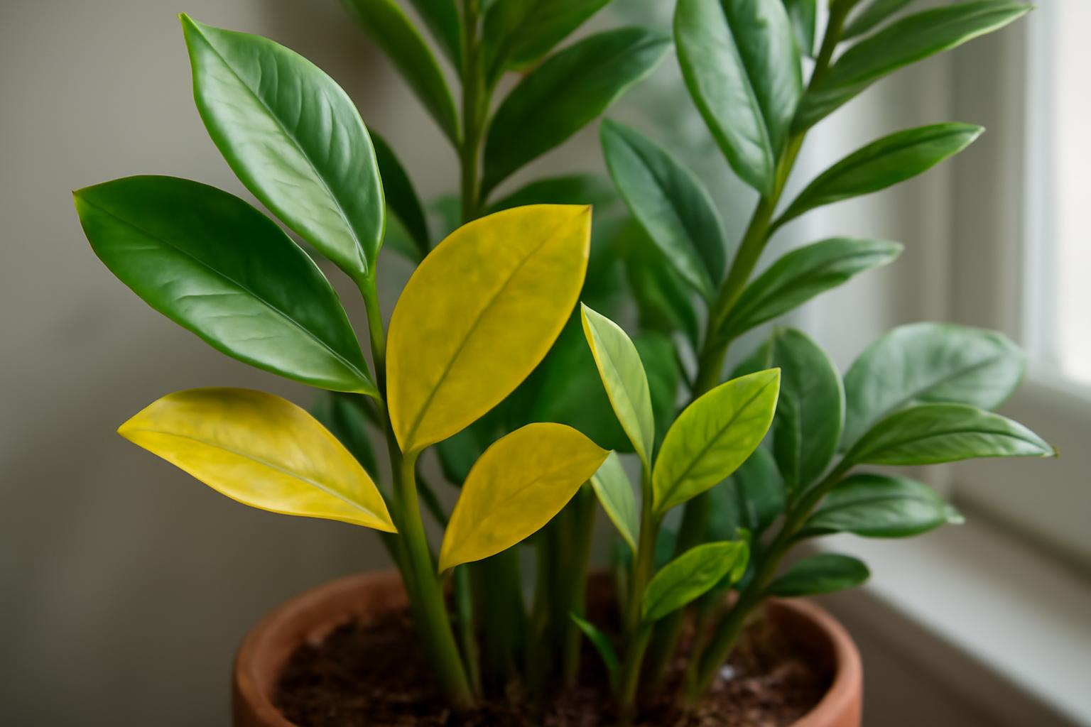 Zamioculcas levelek sárgulása: túlöntözés vagy tápanyaghiány