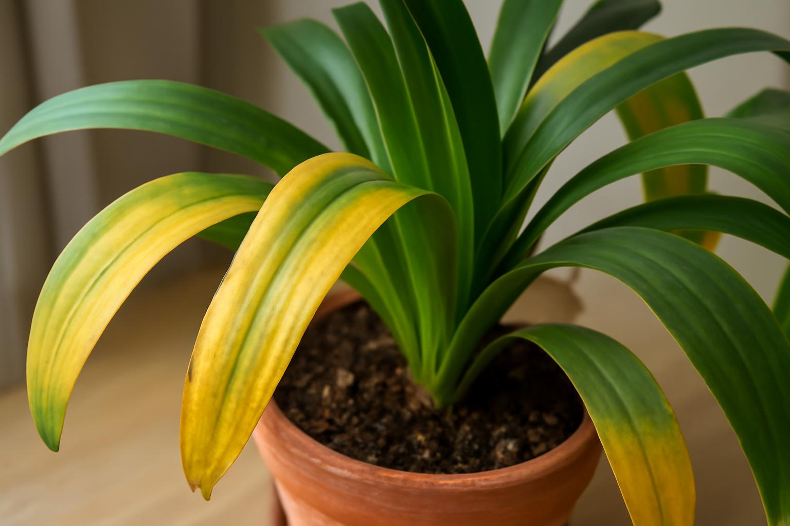Clivia levelek sárgulása: gyakori gondozási hibák