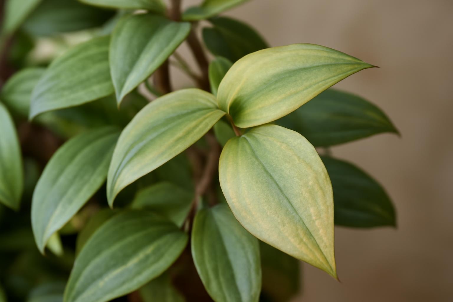 Tradescantia levelek fakulása: fényhiány jelei