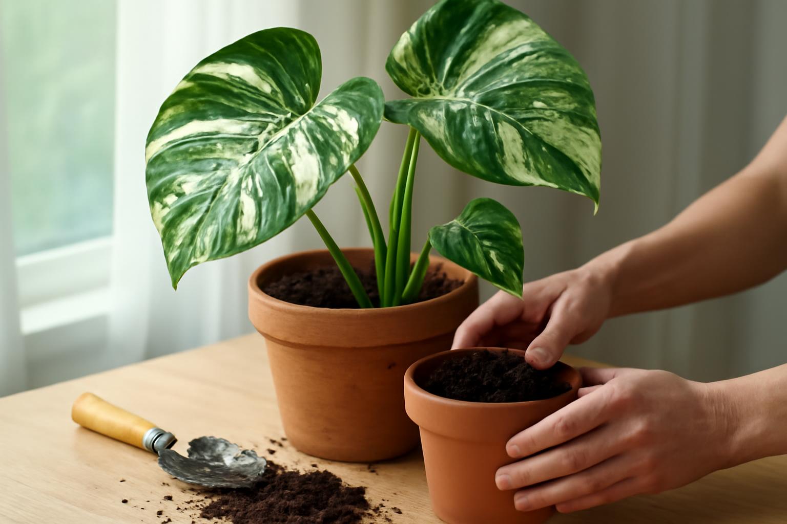 Monstera variegata átültetése: mikor szükséges új cserép