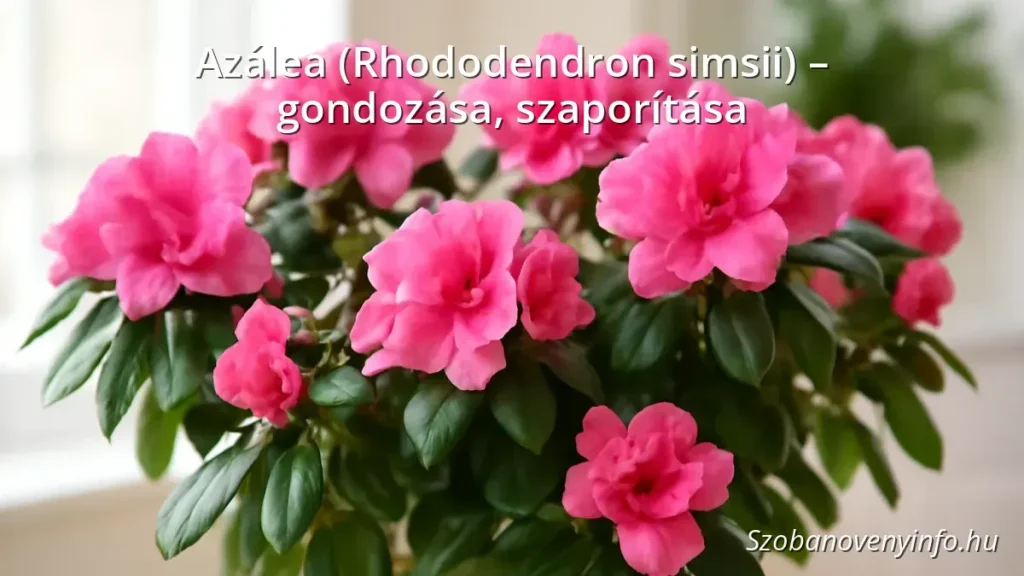 Azálea (Rhododendron simsii) virágzó növény rózsaszín virágokkal és zöld levelekkel